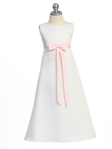 White/Pink Matte Satin A-Line Dress