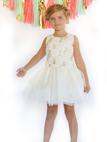 Ivory Sequin 3D Floral Tutu Dress Ivory Sequin 3D Floral Tutu Dress