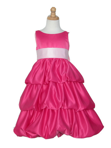 Fuchsia Layered Satin Bubble Dress w/ Pink Sash Fuchsia Layered Satin Bubble Dress w/ Pink Sash