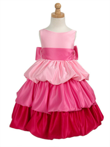 Pink/Fuchsia Tri-Color Layered Satin Bubble Dress Pink/Fuchsia Tri-Color Layered Satin Bubble Dress