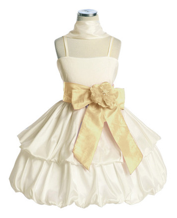 Ivory (Off-White) Two Layer Bubble Taffeta Dress w/Sash & Flower Ivory (Off-White) Two Layer Bubble Taffeta Dress w/Sash & Flower