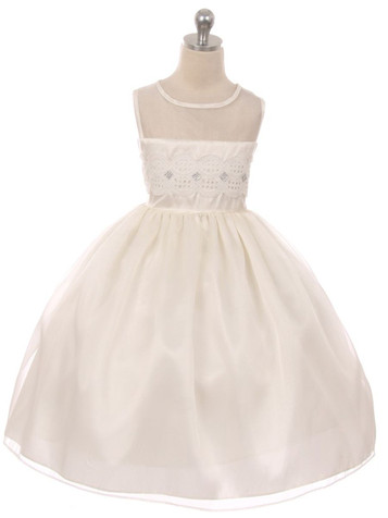 Ivory Mesh Lace Contrast Bodice w/ Jewel Accent & Voluminous Skirt Ivory Mesh Lace Contrast Bodice w/ Jewel Accent & Voluminous Skirt