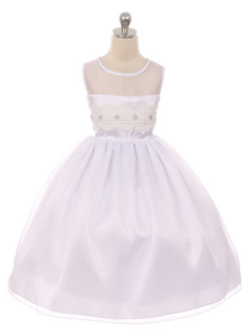 White Mesh Lace Contrast Bodice w/ Jewel Accent & Voluminous Skirt White Mesh Lace Contrast Bodice w/ Jewel Accent & Voluminous Skirt