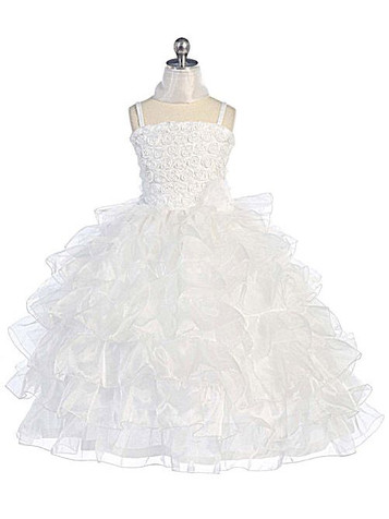White Ribbon Roses Sparkle Bodice w/ Layered Organza Skirt White Ribbon Roses Sparkle Bodice w/ Layered Organza Skirt