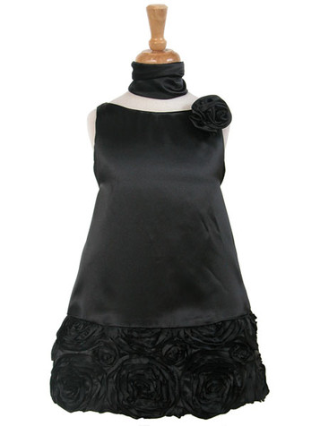 Black Charmeuse w/ Ribbon Embroidered Bottom and Pinned Flower Black Charmeuse w/ Ribbon Embroidered Bottom and Pinned Flower