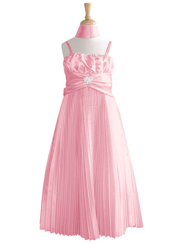 Pink Pleated Shiny Satin Long Dress Pink Pleated Shiny Satin Long Dress