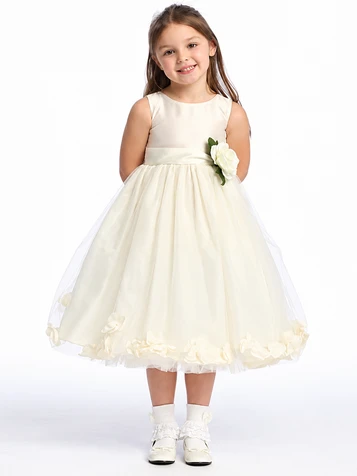 Ivory Flower Girl Dress - Shantung Bodice w/ Tulle Skirt