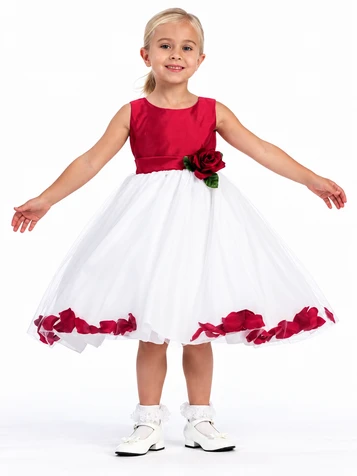 Dark Red Flower Girl Dress - Shantung Bodice w/ Tulle Skirt