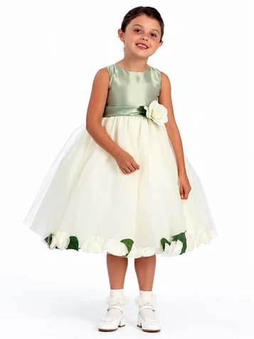 Sage Flower Girl Dress - Shantung Bodice w/ Tulle Skirt