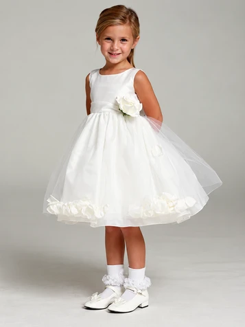 White Flower Girl Dress - Shantung Bodice w/ Tulle Skirt