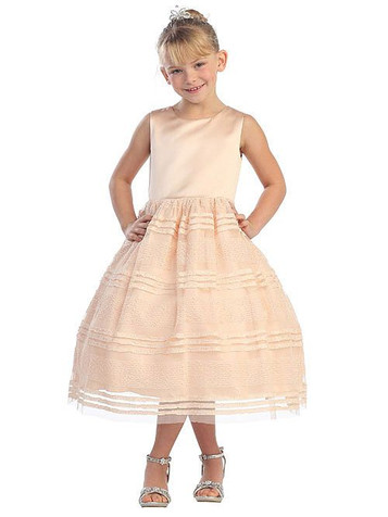 Peach Satin Bodice Embellished Mesh Dress