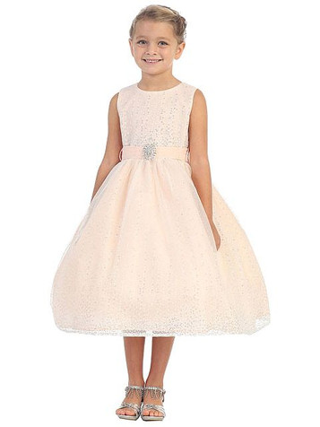 Calla SY119 White V-Neck Lace Glitter Overlay Tulle Dress - Pink Princess