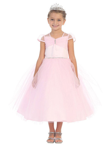 White Rhinestone Sweetheart Tulle Ball Gown - Pink Princess