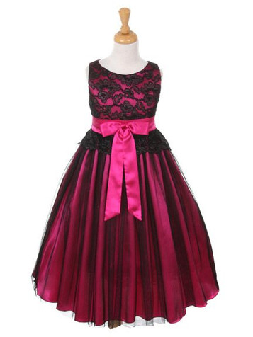 Black & Fuchsia Lace Bodice w/ Double Tulle Over Charmeuse Black & Fuchsia Lace Bodice w/ Double Tulle Over Charmeuse
