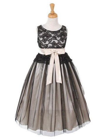 Black & Ivory Lace Bodice w/ Double Tulle Over Charmeuse Black & Ivory Lace Bodice w/ Double Tulle Over Charmeuse
