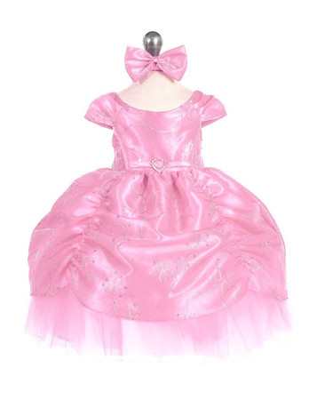 Pink Taffeta Embroidered Cinderella Baby Dress Pink Taffeta Embroidered Cinderella Baby Dress