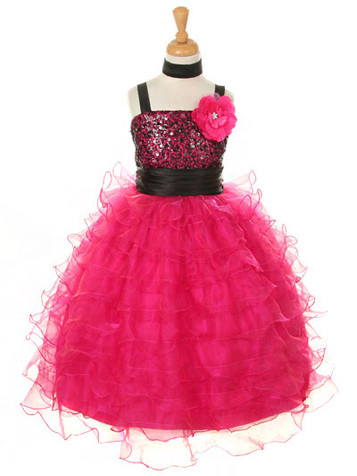 Fuchsia Sequin Bodice Ruffle Dress w/ Matching Shawl Fuchsia Sequin Bodice Ruffle Dress w/ Matching Shawl