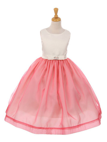 Coral Satin & Flare Organza Bow Dress