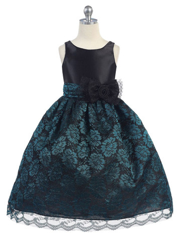Black Satin Bodice w/ Teal Lace Overlay Skirt Black Satin Bodice w/ Teal Lace Overlay Skirt