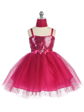 Fuchsia Sweet Heart Sequin Bodice w/ Crystal Tulle Skirt Fuchsia Sweet Heart Sequin Bodice w/ Crystal Tulle Skirt