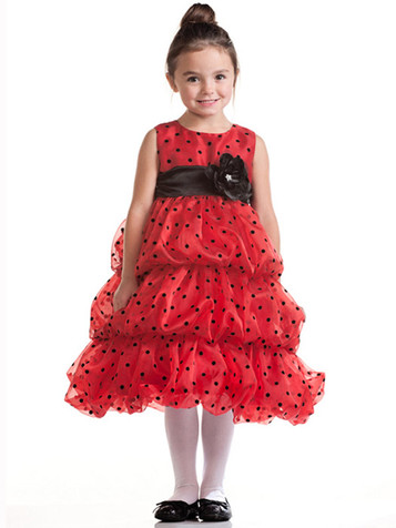 Red Bubble Layered Organza Dress w/ Black Polka Dots Red Bubble Layered Organza Dress w/ Black Polka Dots