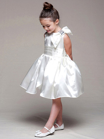 Ivory Satin Bodice Tulip Dress w/ Left Shoulder Bow Ivory Satin Bodice Tulip Dress w/ Left Shoulder Bow