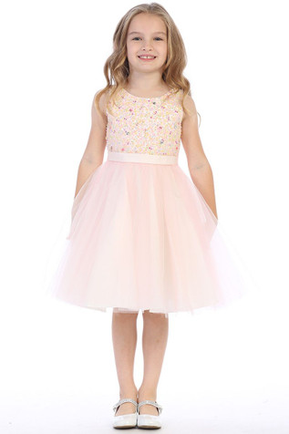 Pink Satin & Tulle Dress w/ Multi Color Hand Beaded Bodice Pink Satin & Tulle Dress w/ Multi Color Hand Beaded Bodice