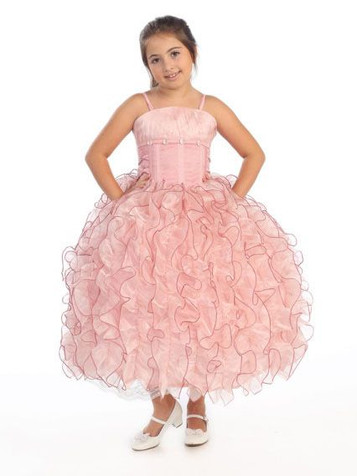 Dusty Rose Lace Up Shimmery Bodice with Ruffled Organza Skirt Dusty Rose Lace Up Shimmery Bodice with Ruffled Organza Skirt