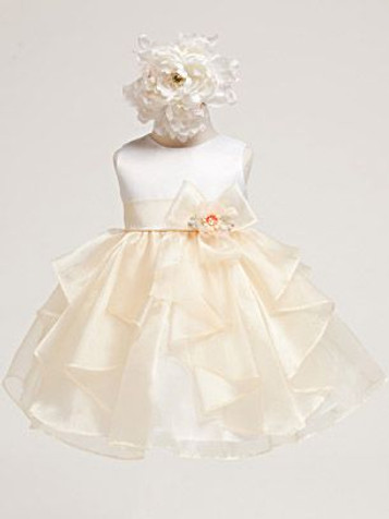 Baby Girl White Satin Bodice w/ Banana Layered Organza Dress