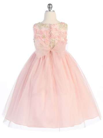 Satin Bodice w/ Tulle Skirt Communion Dress - Pink Princess