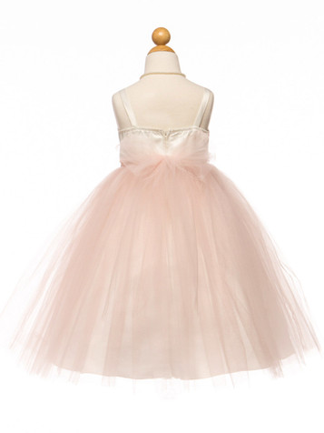 Ivory Satin Tulle Dress w/ Removable Sash - Pink Princess
