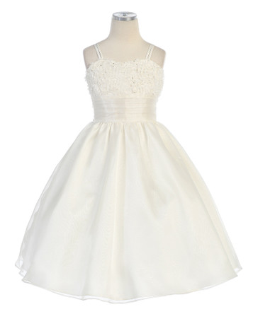 Ivory Sequins Embroidered Mesh Top w/Pleated Organza Skirt Ivory Sequins Embroidered Mesh Top w/Pleated Organza Skirt