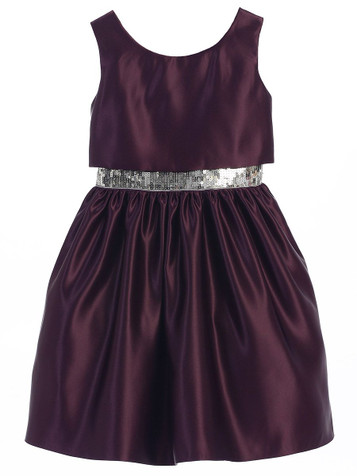 Plum Satin w/ Sequin Waist Trim Dress Plum Satin w/ Sequin Waist Trim Dress