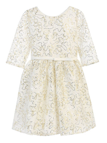 Ivory Sequin Lace w/ Gold Leaf Print