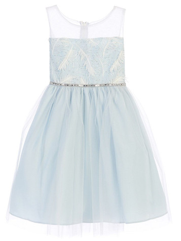 Blue Feather Patch Top & Mesh Skirt Dress Blue Feather Patch Top & Mesh Skirt Dress