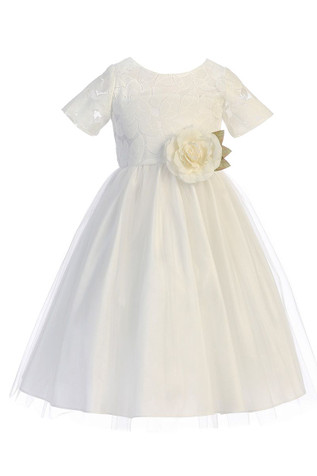 Sweet Kids SK742 White Soft Spring Jasmine Lace Tulle Dress
