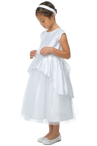 Sweet Kids SK783 Satin and Tulle w/ Cascading Peplum & Rhinestone Brooch Sweet Kids SK783 Satin and Tulle w/ Cascading Peplum & Rhinestone Brooch