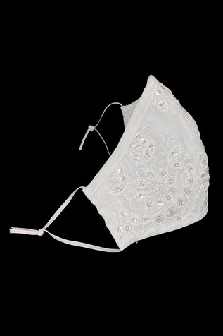 White Beaded Sequins 2-Ply Cotton Face Shaped Mask White Beaded Sequins 2-Ply Cotton Face Shaped Mask