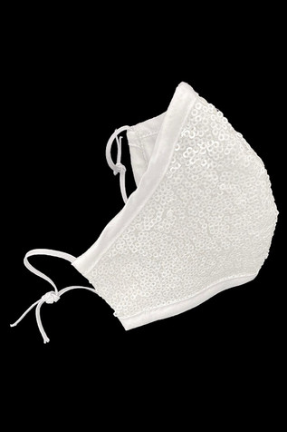 White Sequins 100% 2-Ply Cotton Face Shaped Mask White Sequins 100% 2-Ply Cotton Face Shaped Mask