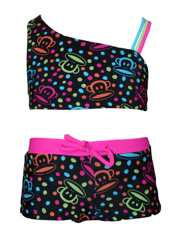 Paul Frank Asymmetrical Tricolor Strap 2PC Swimsuit