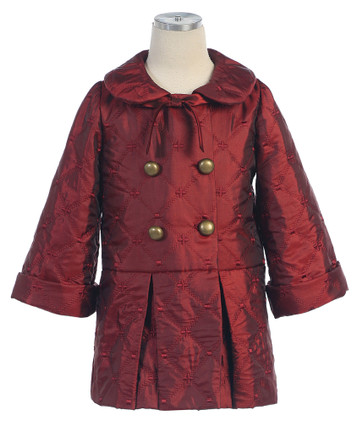 Burgundy Embroidered Quilted Coat with Buttons Burgundy Embroidered Quilted Coat with Buttons