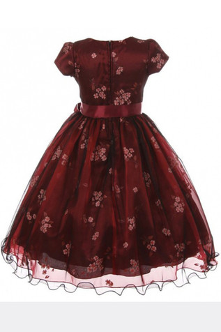 Kiki Kids 6395 Red & Black Stripe Dress w/ Ribbon & Flower - Pink