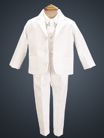 White 5 Piece Three Button Satin Tuxedo w/ Vest & Tie White 5 Piece Three Button Satin Tuxedo w/ Vest & Tie