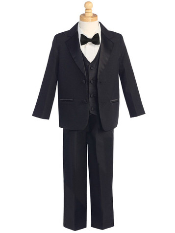 Black 5 Piece Two Button Tuxedo w/ Vest & Bowtie Black 5 Piece Two Button Tuxedo w/ Vest & Bowtie