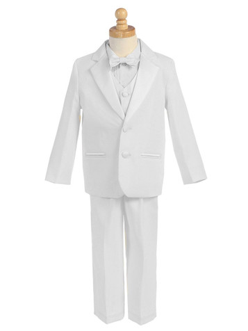 White 5 Piece Two Button Tuxedo w/ Vest & Bowtie White 5 Piece Two Button Tuxedo w/ Vest & Bowtie