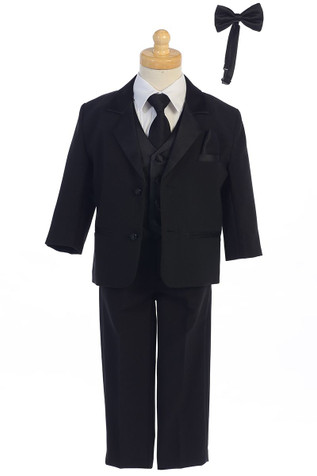 Little Gents 7928 Boys Black Tuxedo Set w/ Bow Tie & Necktie Little Gents 7928 Boys Black Tuxedo Set w/ Bow Tie & Necktie