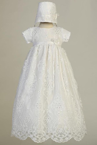Swea Pea & Lilli Bonnie White Embroidered Tulle Long Gown w/ Sequins Swea Pea & Lilli Bonnie White Embroidered Tulle Long Gown w/ Sequins