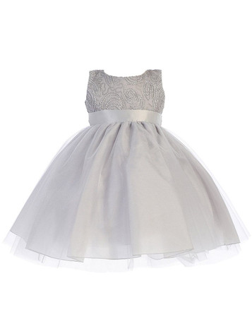 Swea Pea & Lilli Silver Corded Tulle Bodice w/ Shiny Tulle Skirt Swea Pea & Lilli Silver Corded Tulle Bodice w/ Shiny Tulle Skirt