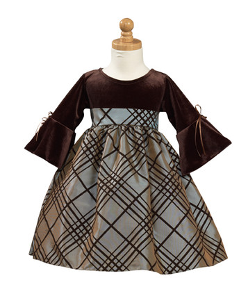 Silver Brown Stretch Velvet Bodice with Flocked Taffeta Skirt Silver Brown Stretch Velvet Bodice with Flocked Taffeta Skirt