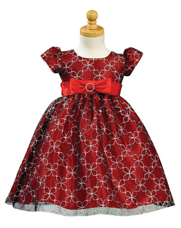 Red Glittered Tulle Dress with Taffeta Waistband Red Glittered Tulle Dress with Taffeta Waistband